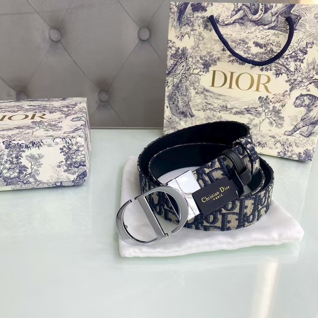 Dior Palladium Plated Leather Belts Blue（B0447PWEOM928）