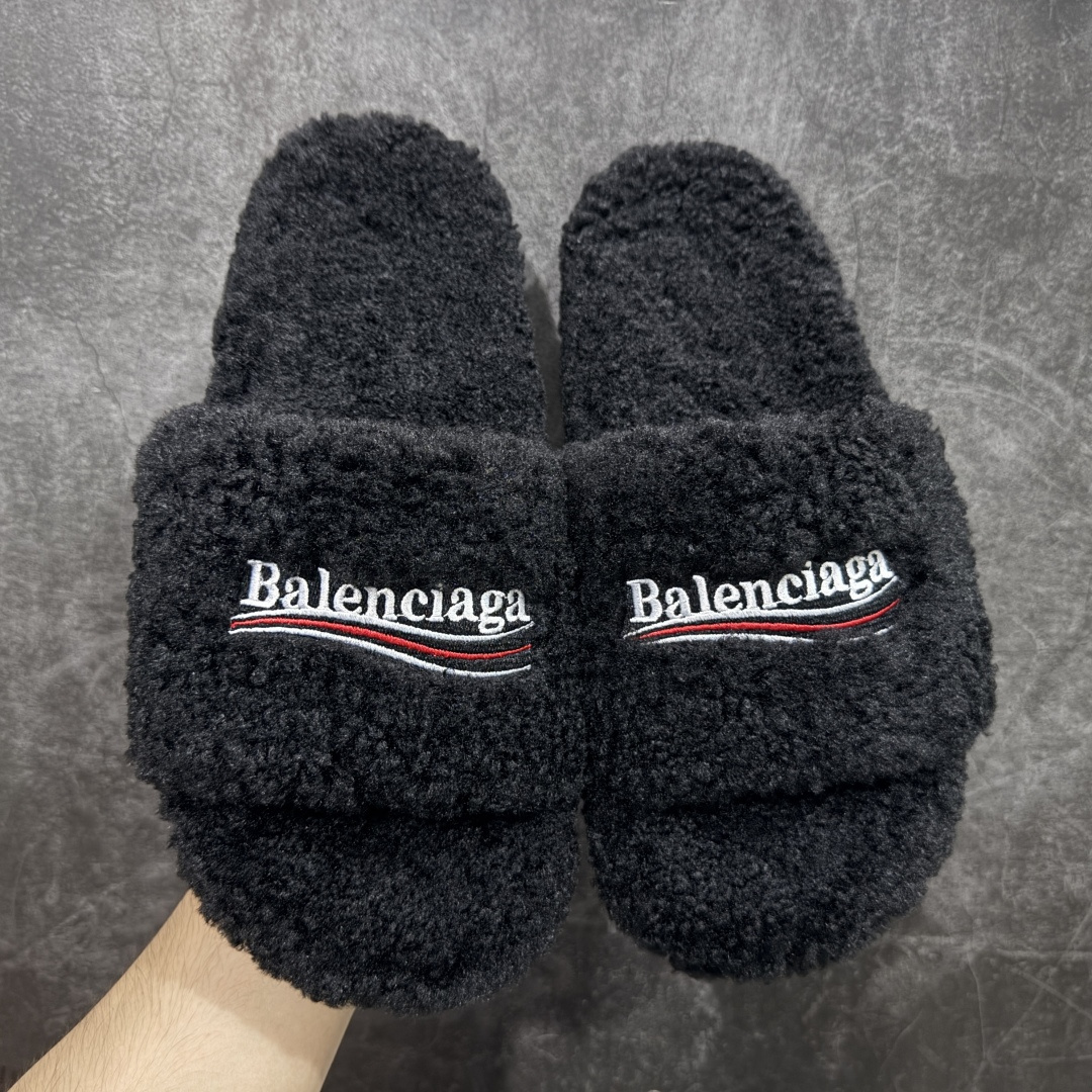 BALENCIAGA Furry Slide Sandals（654261 W2DO1 1096）