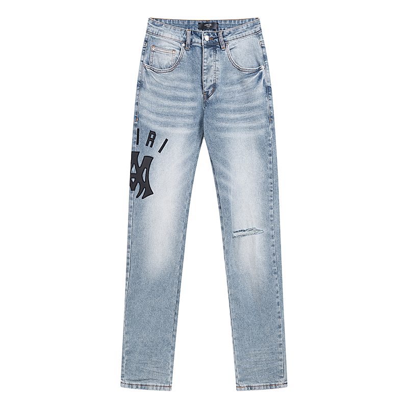 Amiri Men's Suede Applique Skinny Jeans (AMDNSY11142）