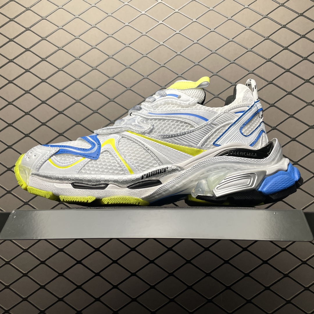 BALENCIAGA MEN'S RUNNER 2.0 SNEAKER IN WHITE/YELLOW/BLUE（779066W3RXP9074）