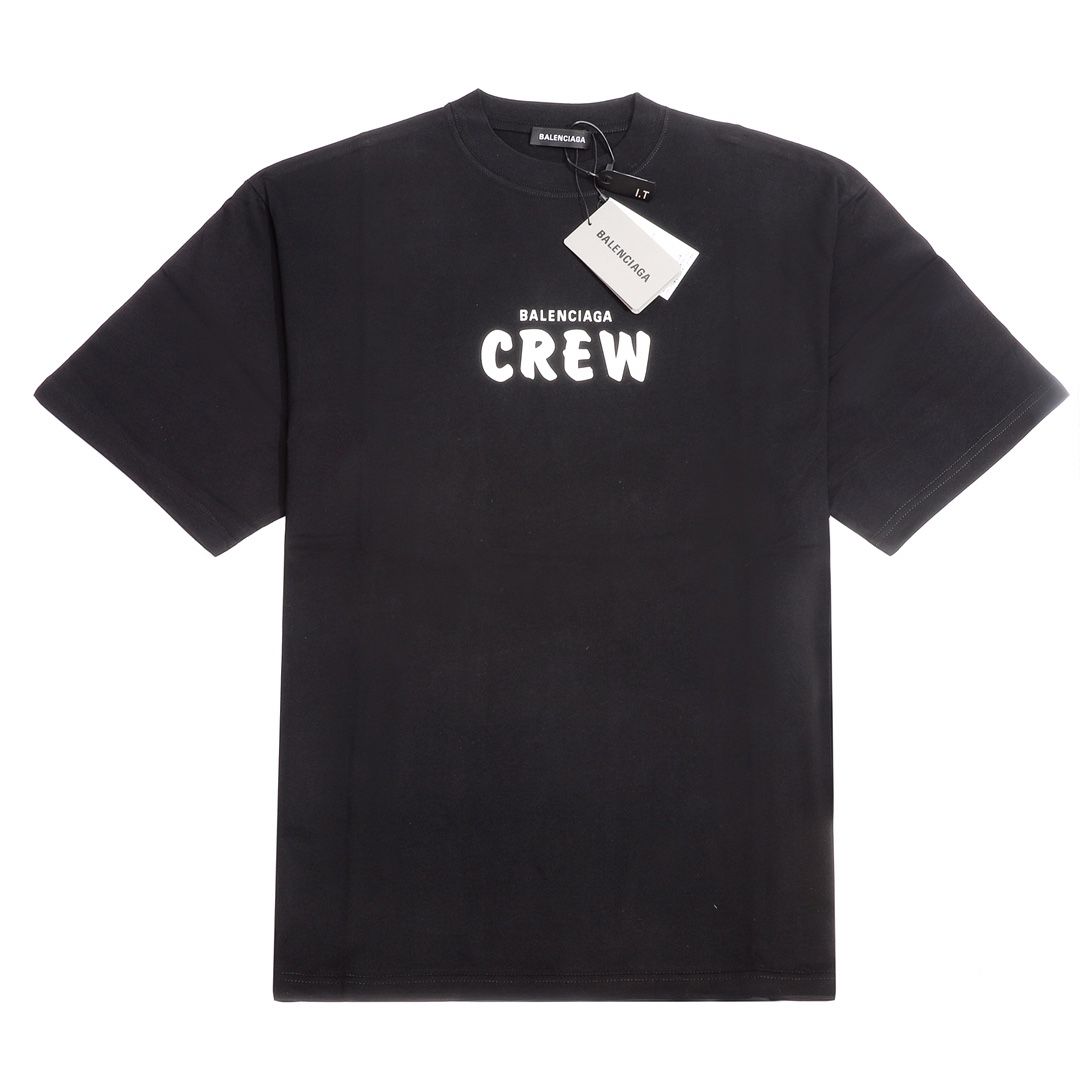  Balenciaga Crew Alphabet Printing Short Sleeve Black (620969TIV741070）