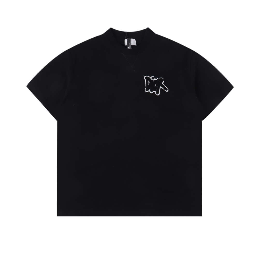 DIOR And Shawn Stussy Collaborative Logo Patch Oversized Short Sleeve For Men Black（033J600E0589-C980 ）