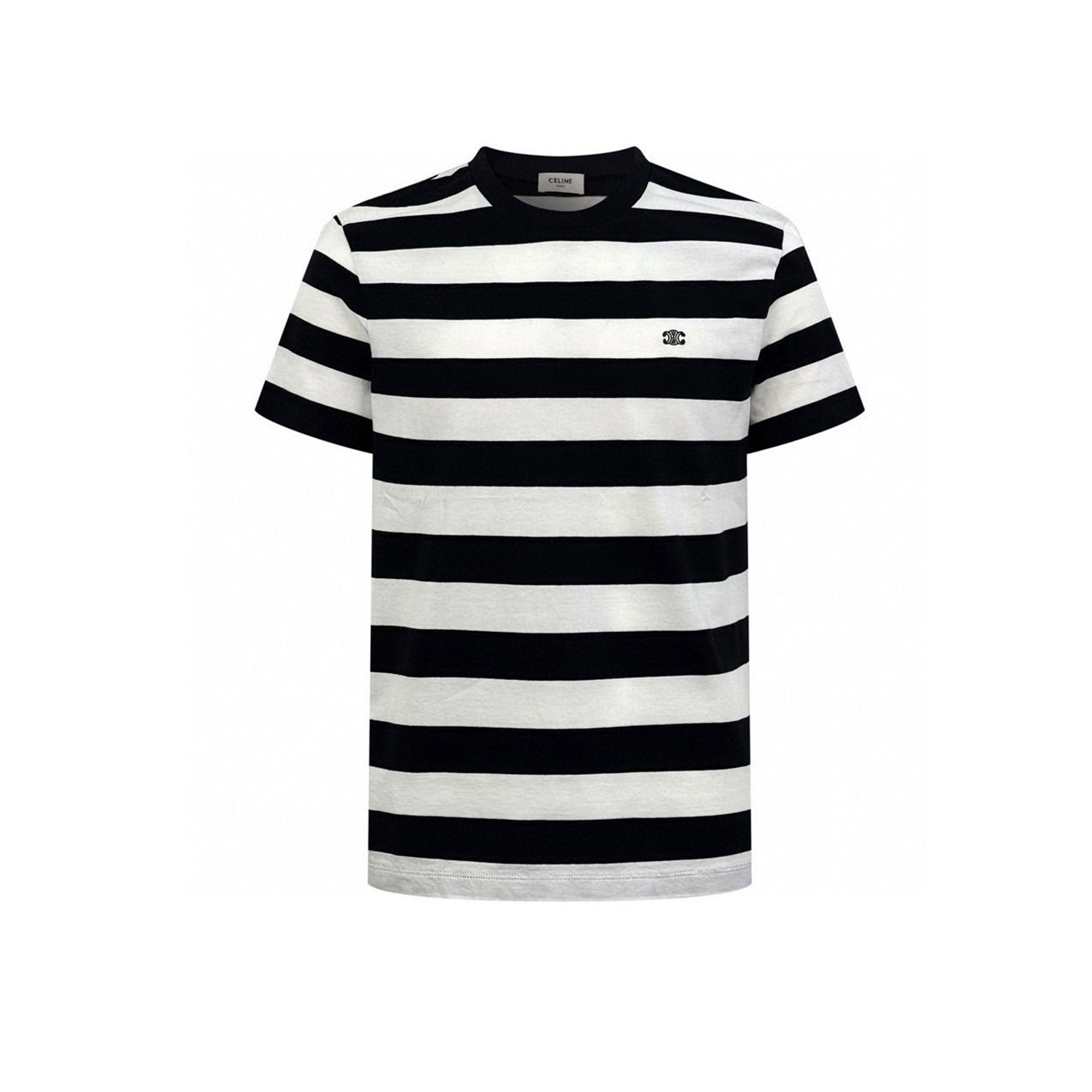 CELINE Triomphe Cotton Plain Knit Loose-fitting T-shirt - Black/White(RX02Q326E-38AW）