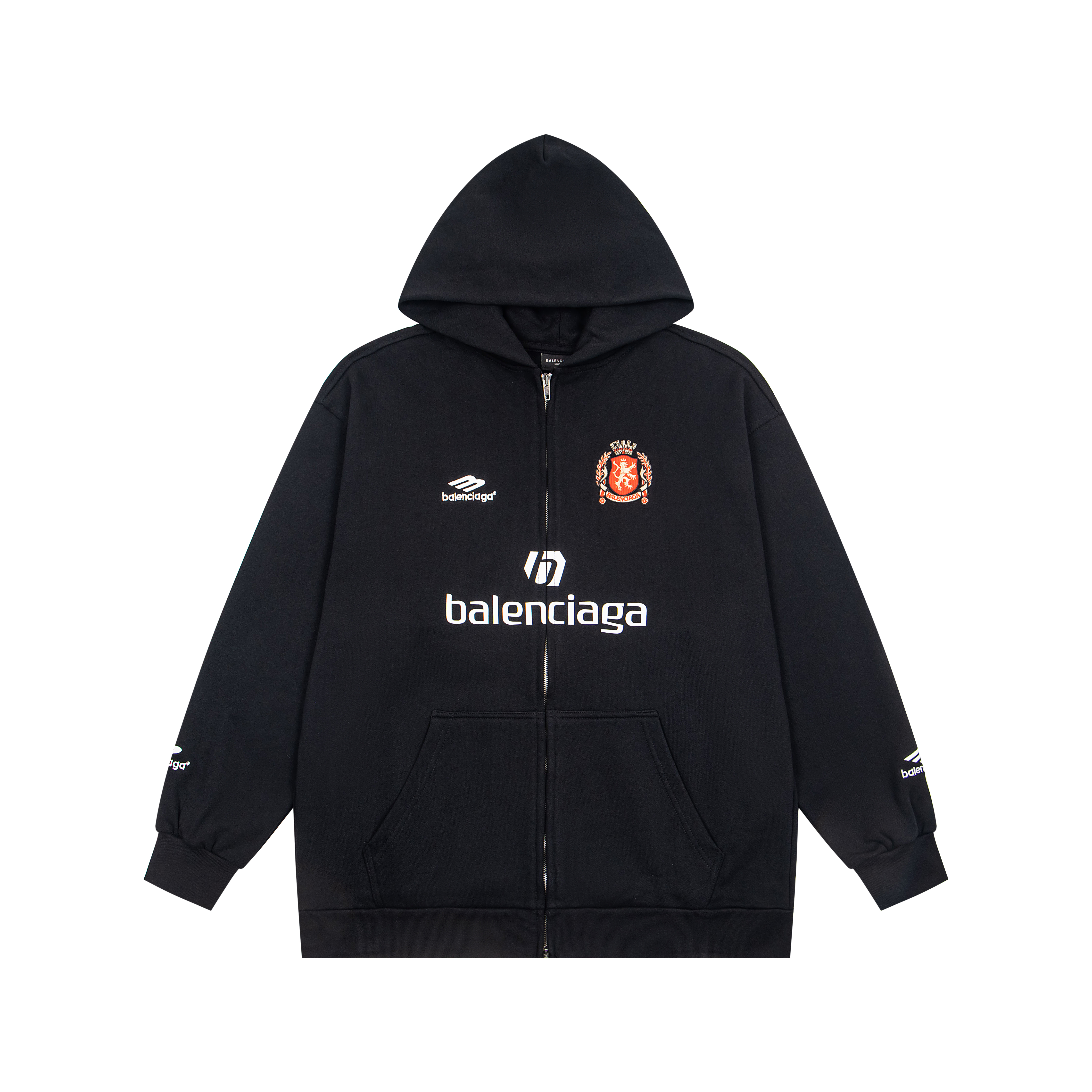 Balenciaga Paris Soccer Zip-up Hoodie Medium Fit 'Black White'(744457TPVS61070）