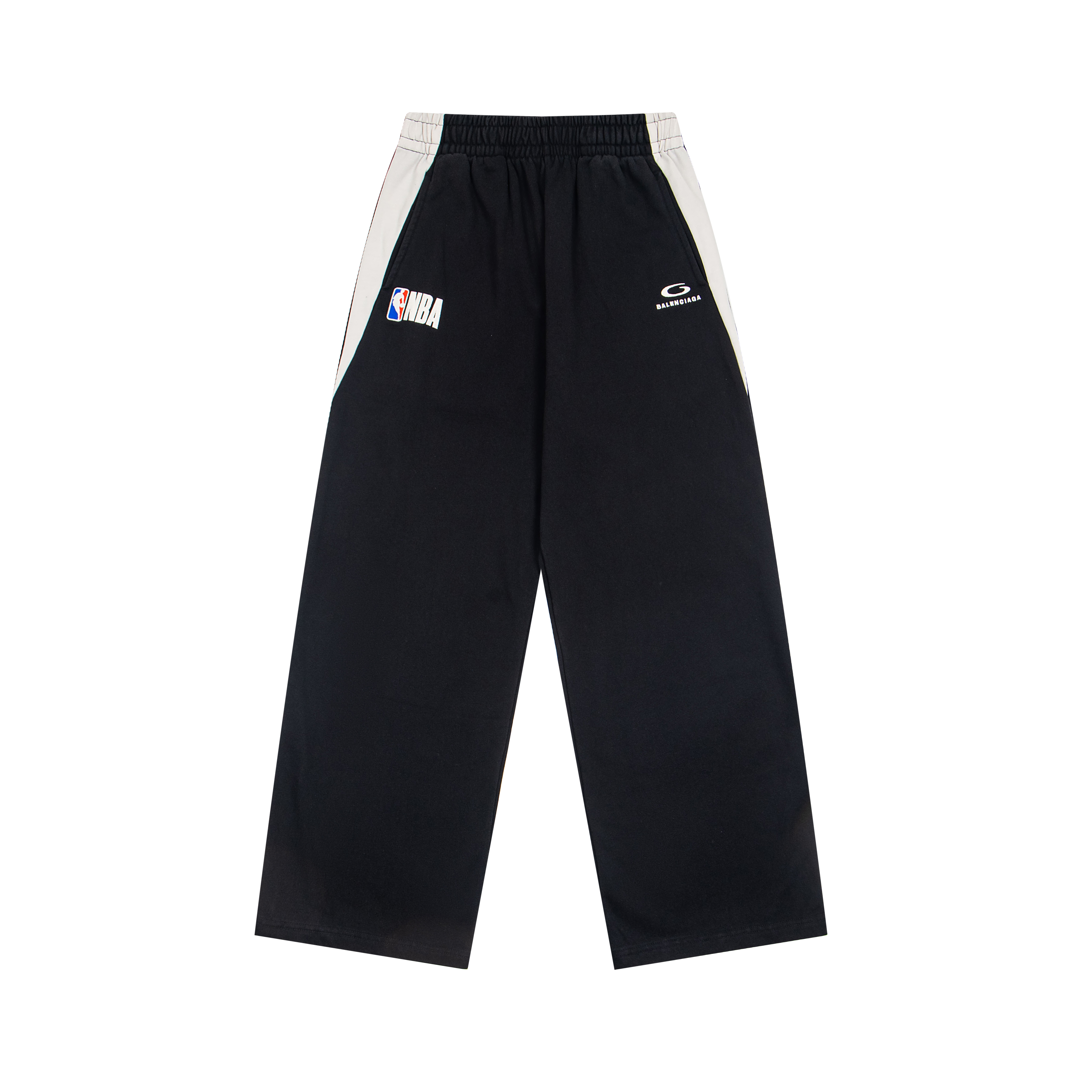 Balenciaga NBA collaboration oversized track pants in black/white（864873TTVV91070）
