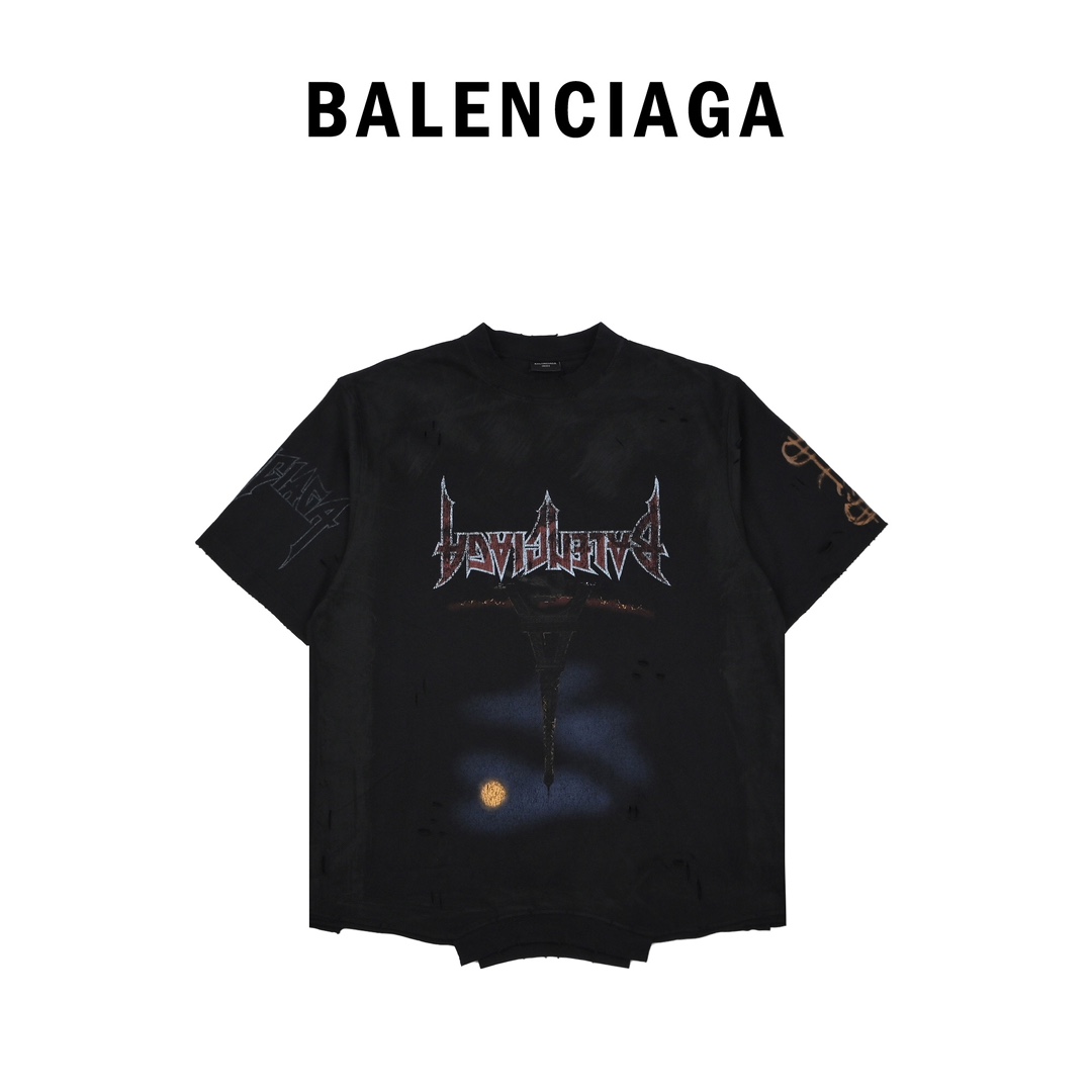 Balenciaga PARIS MOON UPSIDE DOWN Tシャツ オーバーサイズ で 杢ブラック(698811TOVT31055）