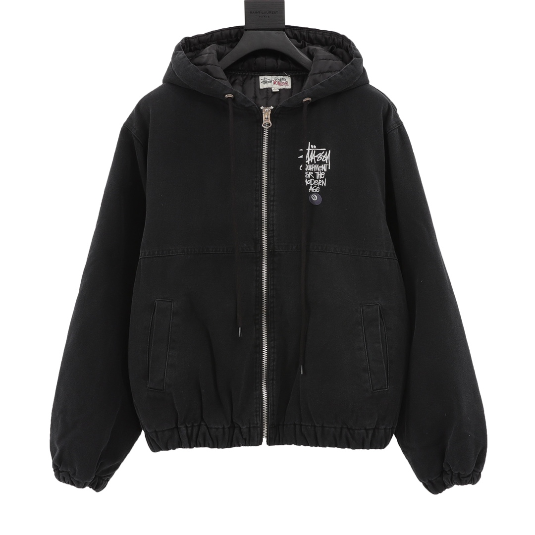 Stussyフード付きコットンです/ Stussy letter embroidered hooded padded jacket（115648）