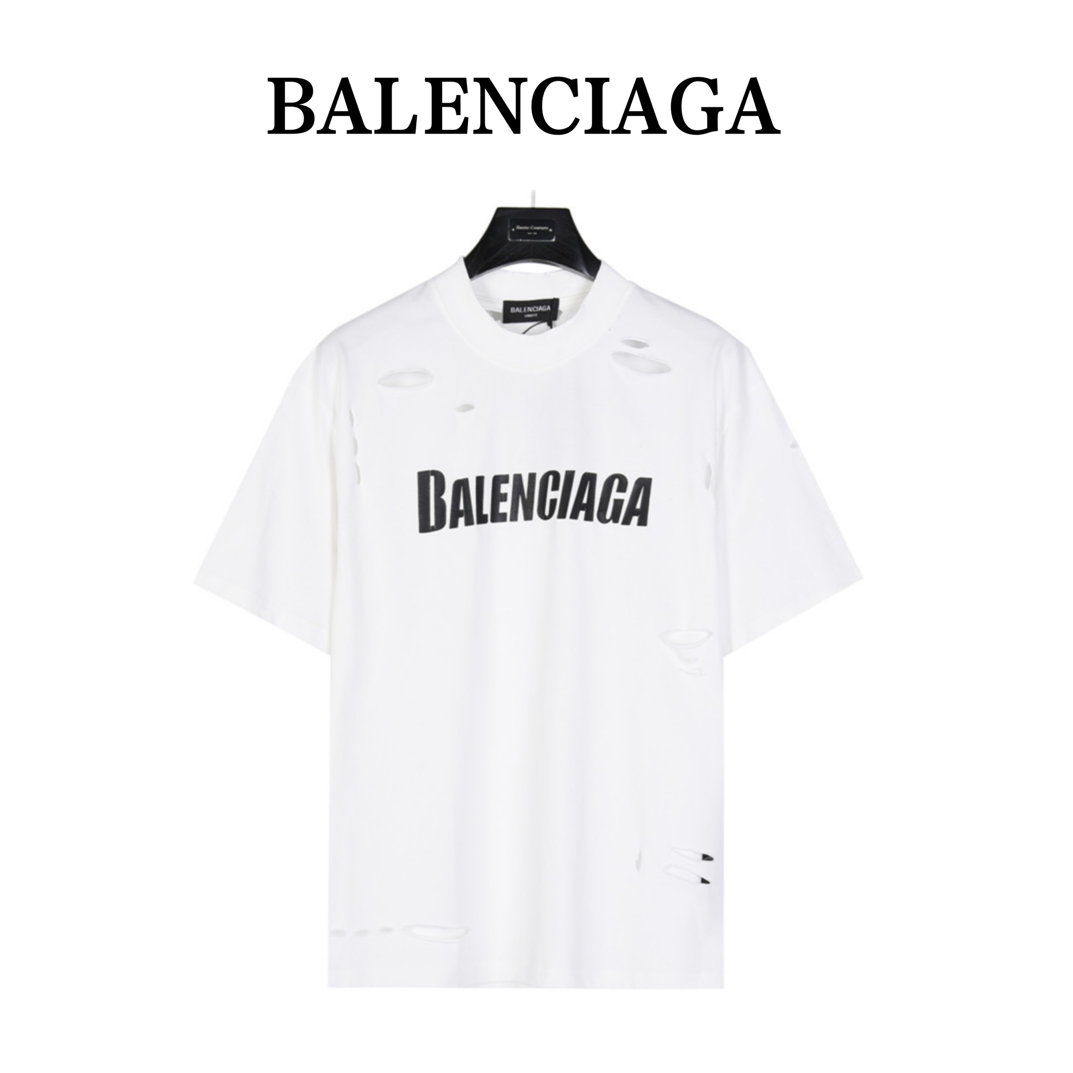 Balenciaga printed frayed holed T-shirt（123942）