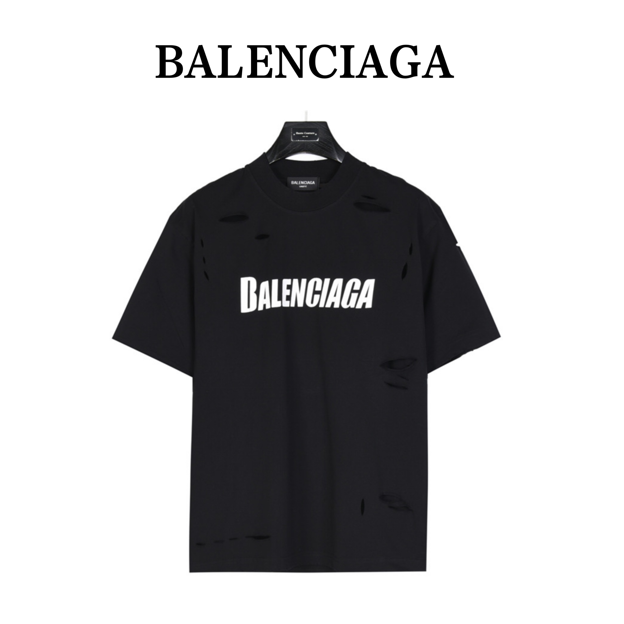 Balenciaga printed frayed holed T-shirt（123944）