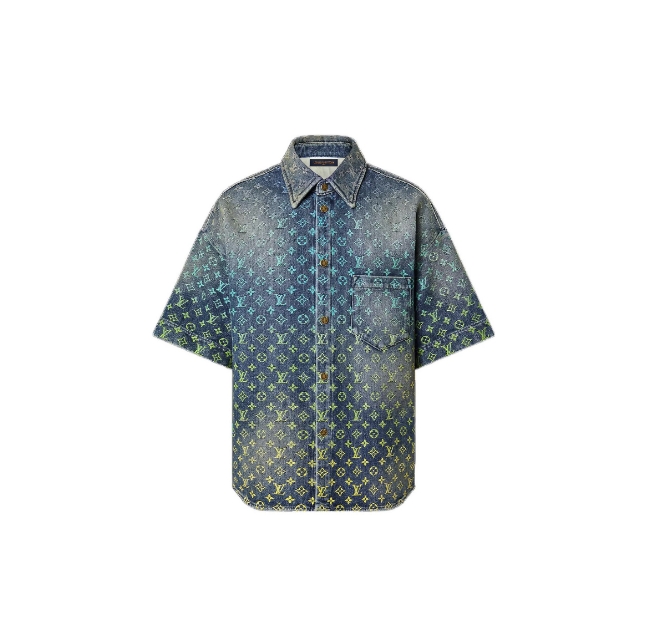 Louis Vuitton Rainbow Monogram Short-Sleeved Denim Shirt "Indigo Blue"（1AB91X）