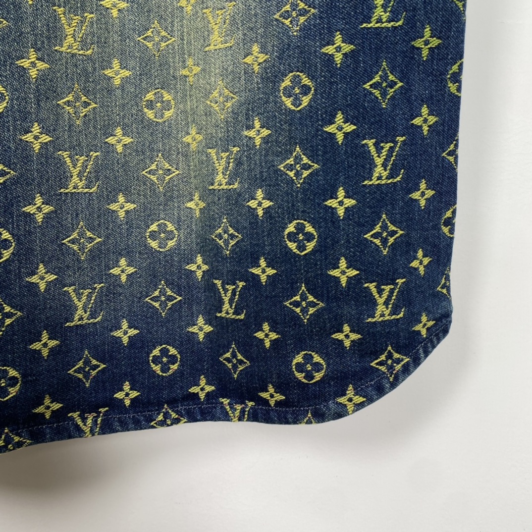 Louis Vuitton Rainbow Monogram Short-Sleeved Denim Shirt "Indigo Blue"（1AB91X）
