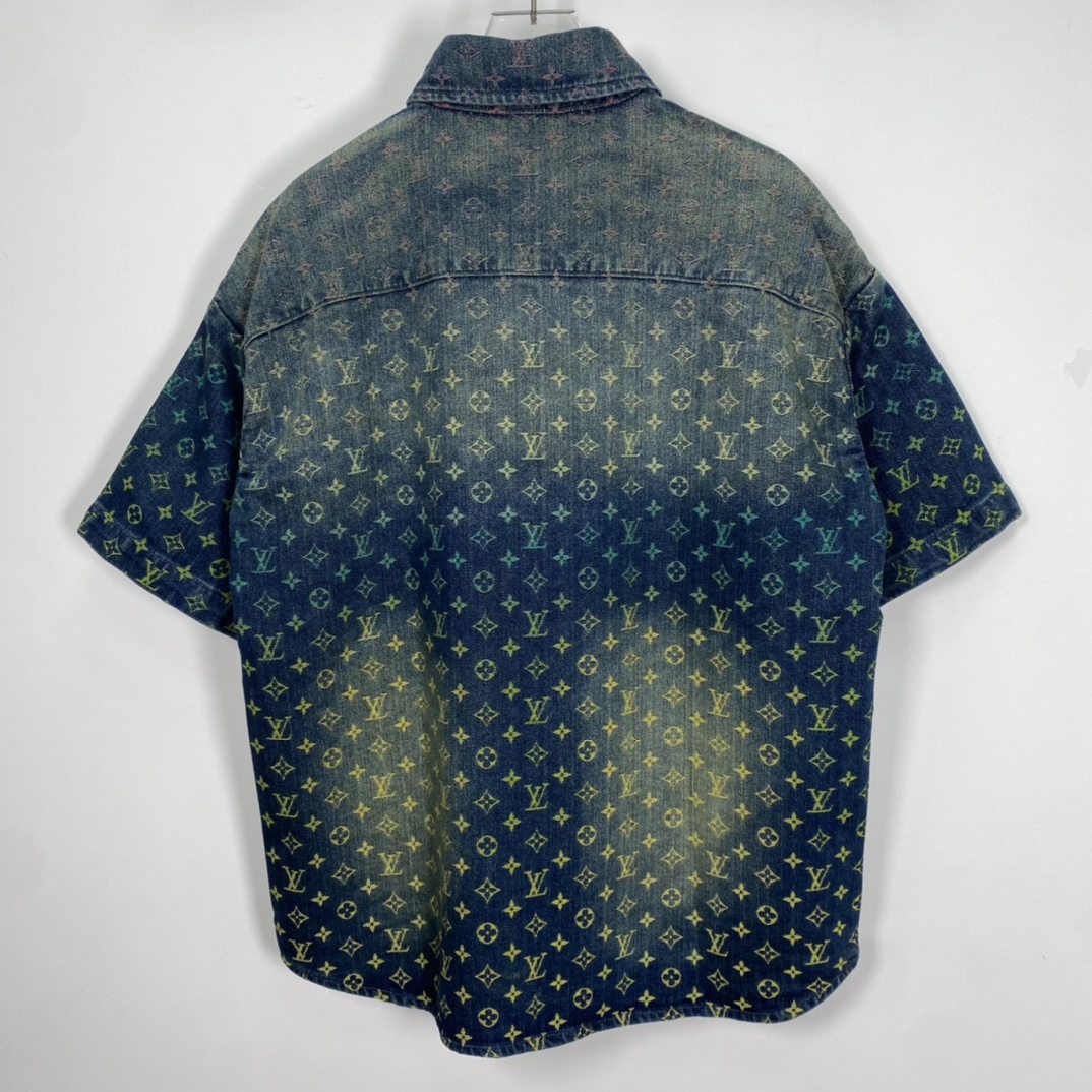 Louis Vuitton Rainbow Monogram Short-Sleeved Denim Shirt "Indigo Blue"（1AB91X）