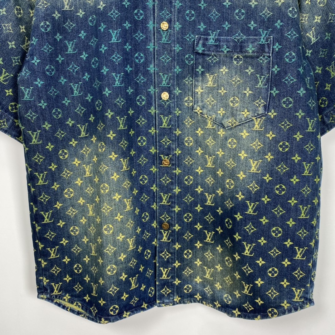 Louis Vuitton Rainbow Monogram Short-Sleeved Denim Shirt "Indigo Blue"（1AB91X）