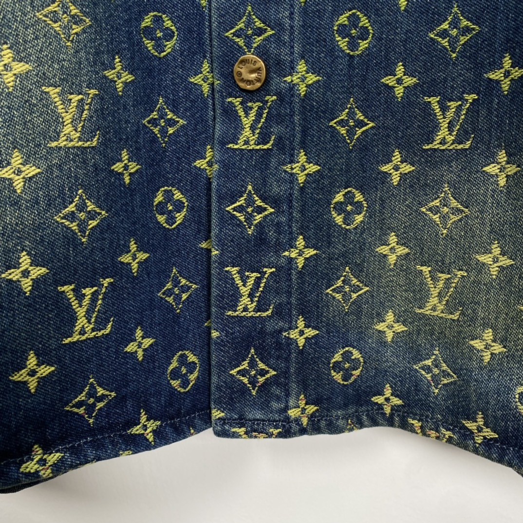 Louis Vuitton Rainbow Monogram Short-Sleeved Denim Shirt "Indigo Blue"（1AB91X）