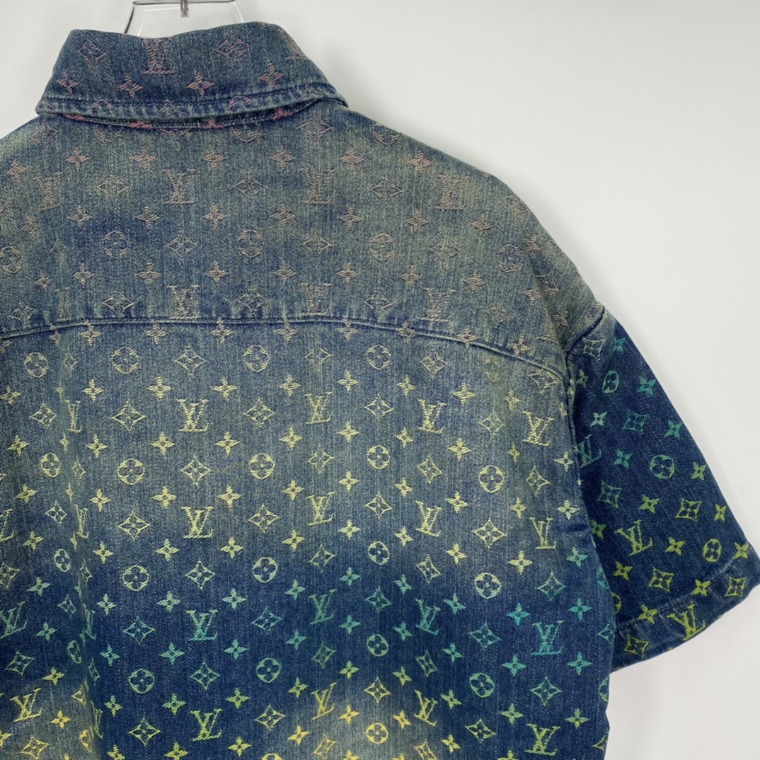 Louis Vuitton Rainbow Monogram Short-Sleeved Denim Shirt "Indigo Blue"（1AB91X）