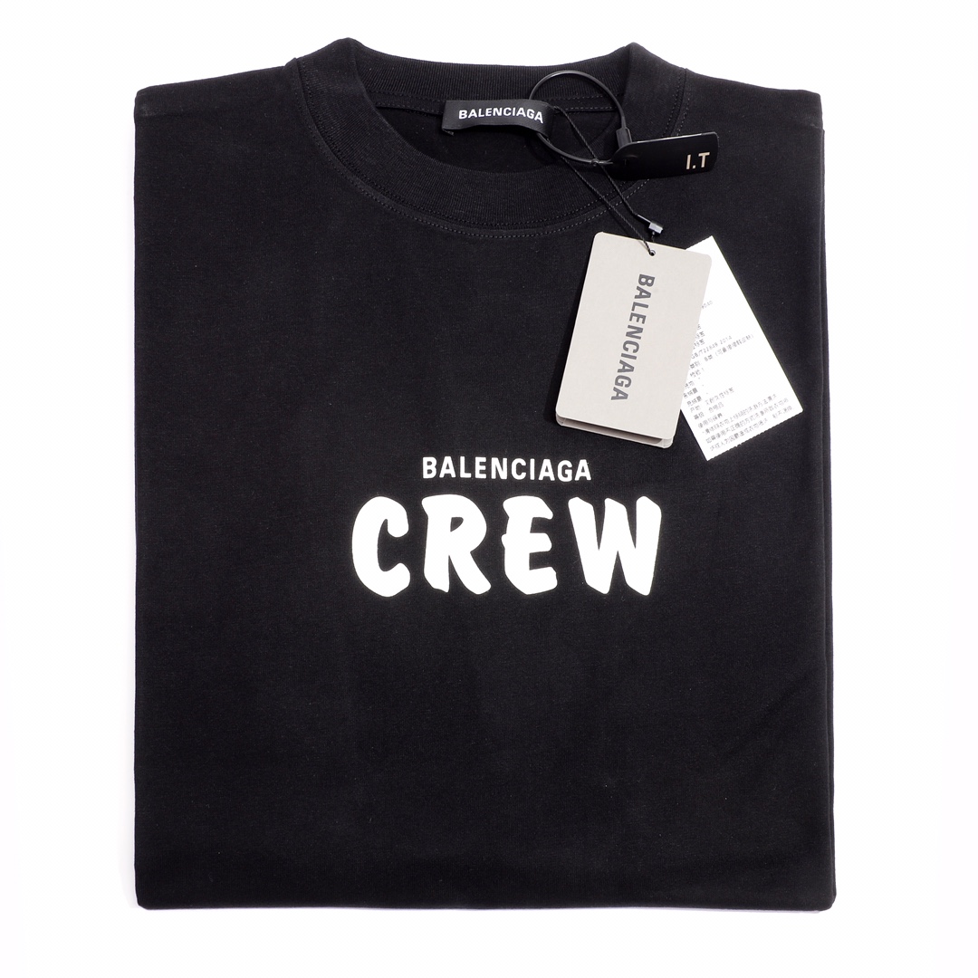  Balenciaga Crew Alphabet Printing Short Sleeve Black (620969TIV741070）
