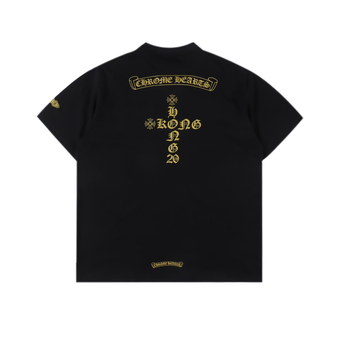 CHORME HEARTS 20th Anniversary Hong Kong Exclusive Gold Glitter Short Sleeve T-Shirt (036-037804）