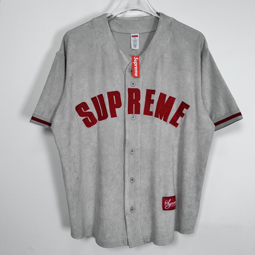 Supreme Ultrasuede Mesh Baseball Jersey "Grey"（SUP-SS24-278）