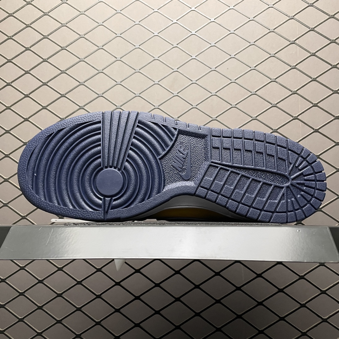 Off-White × Nike Dunk Low LTHR "University Gold/Midnight Navy/White" (CT0856-700)