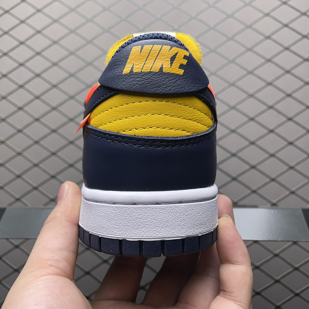 Off-White × Nike Dunk Low LTHR "University Gold/Midnight Navy/White" (CT0856-700)