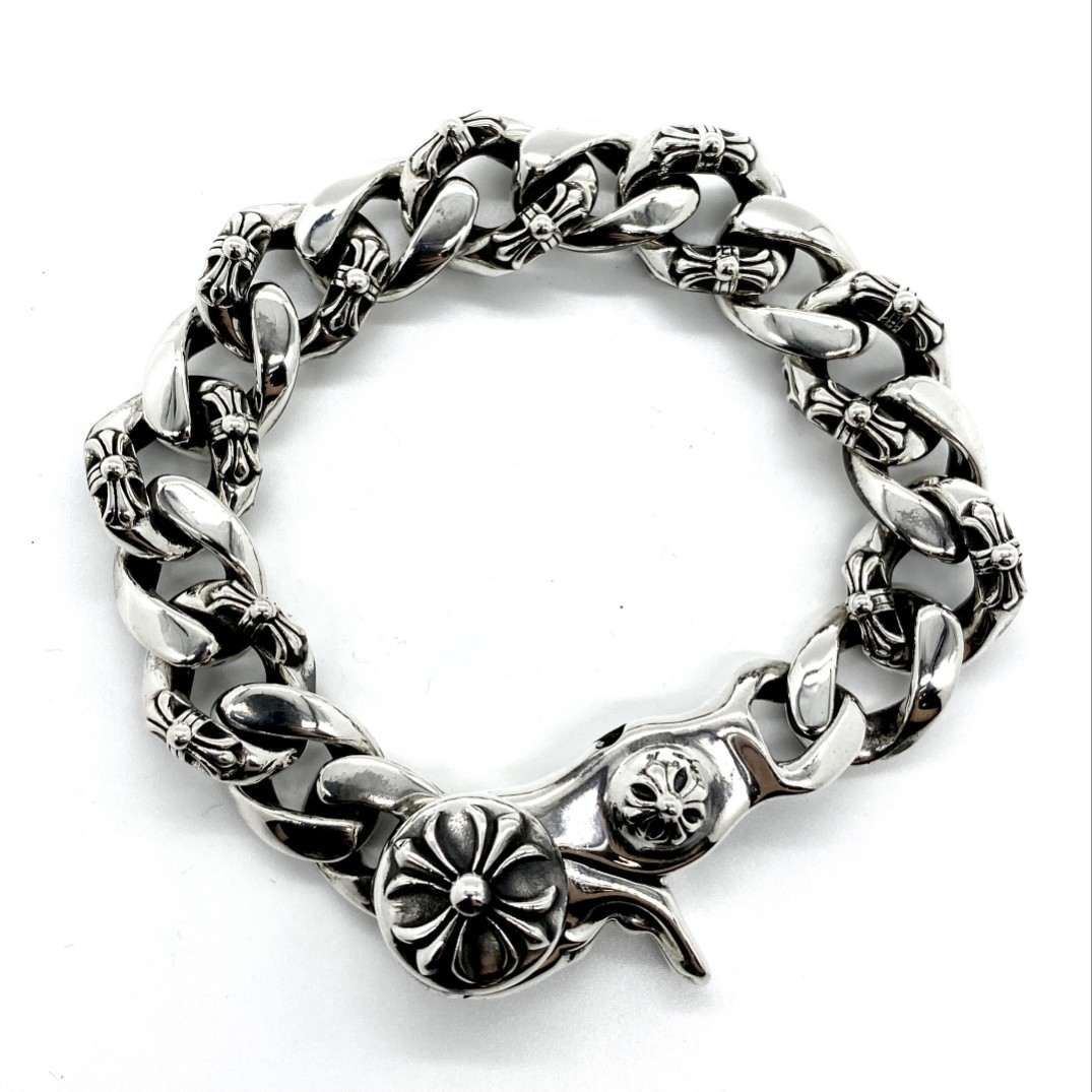 𝗖𝗵𝗿𝗼𝗺𝗲 𝗛𝗲𝗮𝗿𝘁𝘀 Half flower shrimp clasp large bracelet（CHROME HEARTS 322）