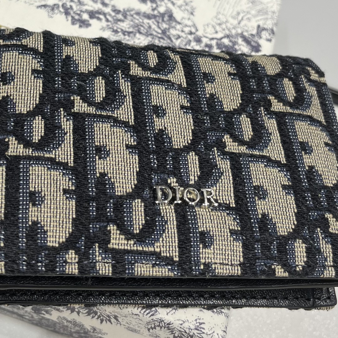 Dior beige and black Dior Oblique jacquard fabric business card holder（2ESCH136YSE-H05E）