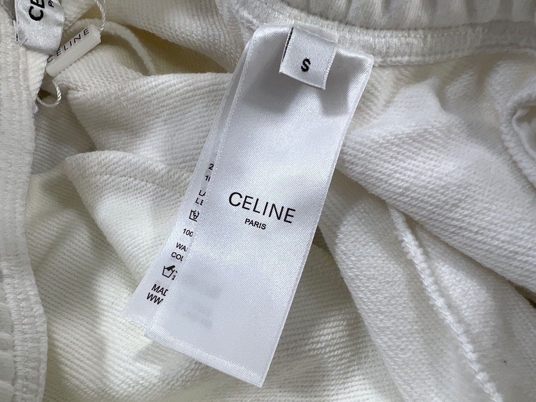 CELINE Loose Celine Shorts In Cotton Fleece "Off White/Black"（2Z156670Q-01OB）