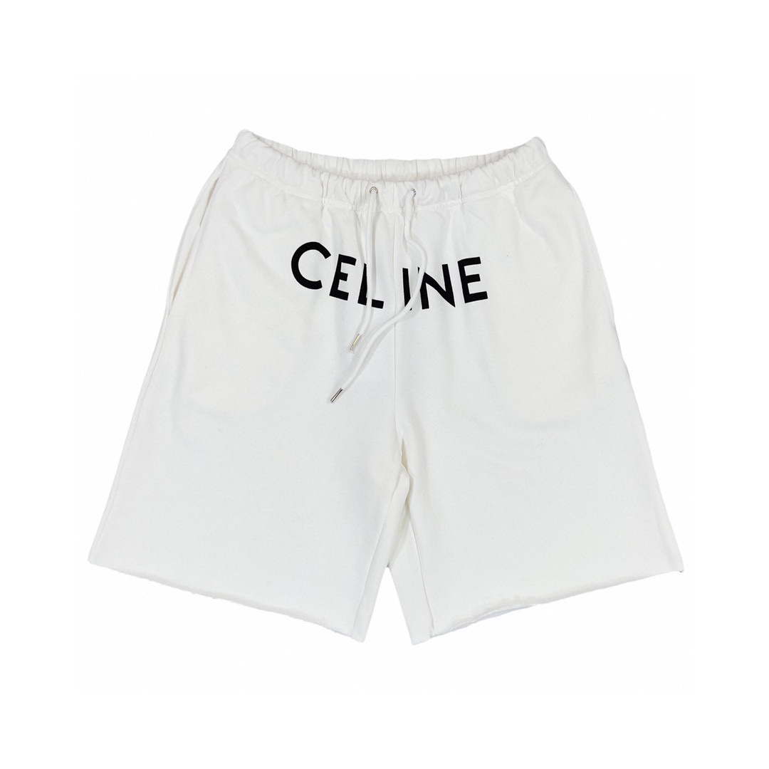 CELINE Loose Celine Shorts In Cotton Fleece "Off White/Black"（2Z156670Q-01OB）