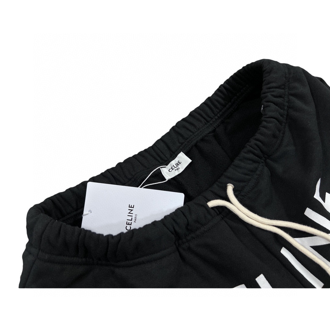 CELINE Loose Celine Shorts In Cotton Fleece "Off White/Black"（2Z156670Q-01OB）