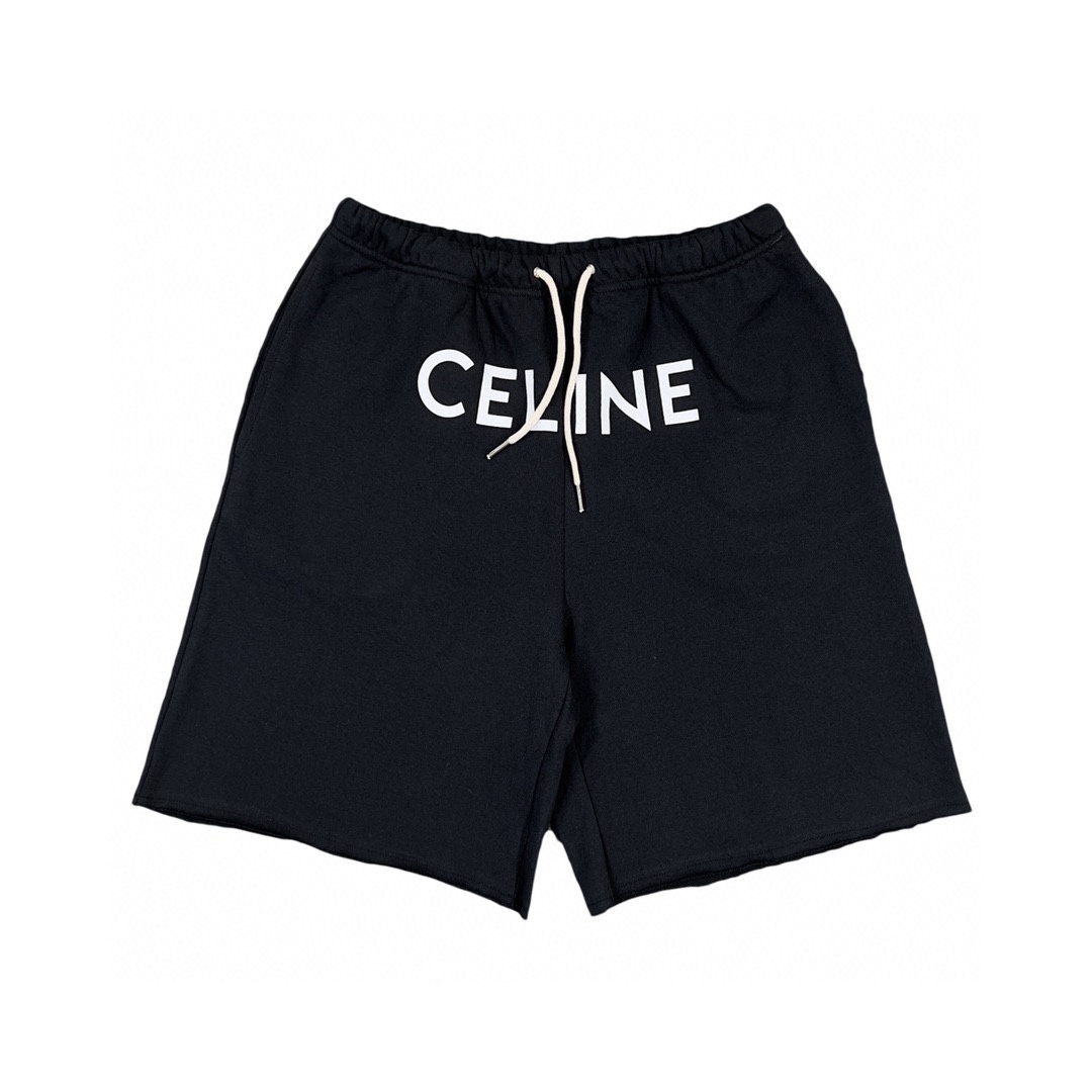 CELINE Loose Celine Shorts In Cotton Fleece "Off White/Black"（2Z156670Q-01OB）