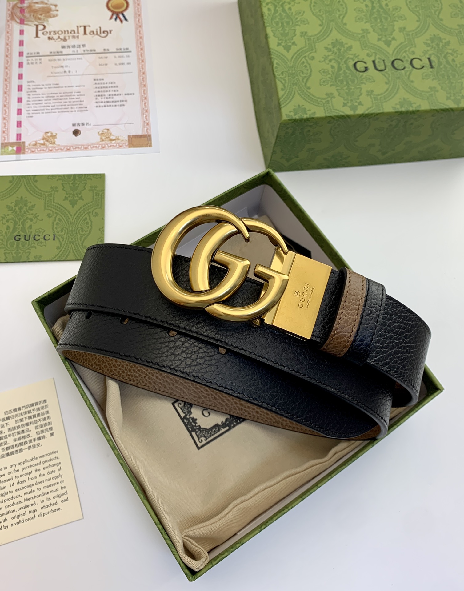 Gucci GG Marmont reversible belt in black/brown leather-3.8cm（627055-CAO2T-8170）