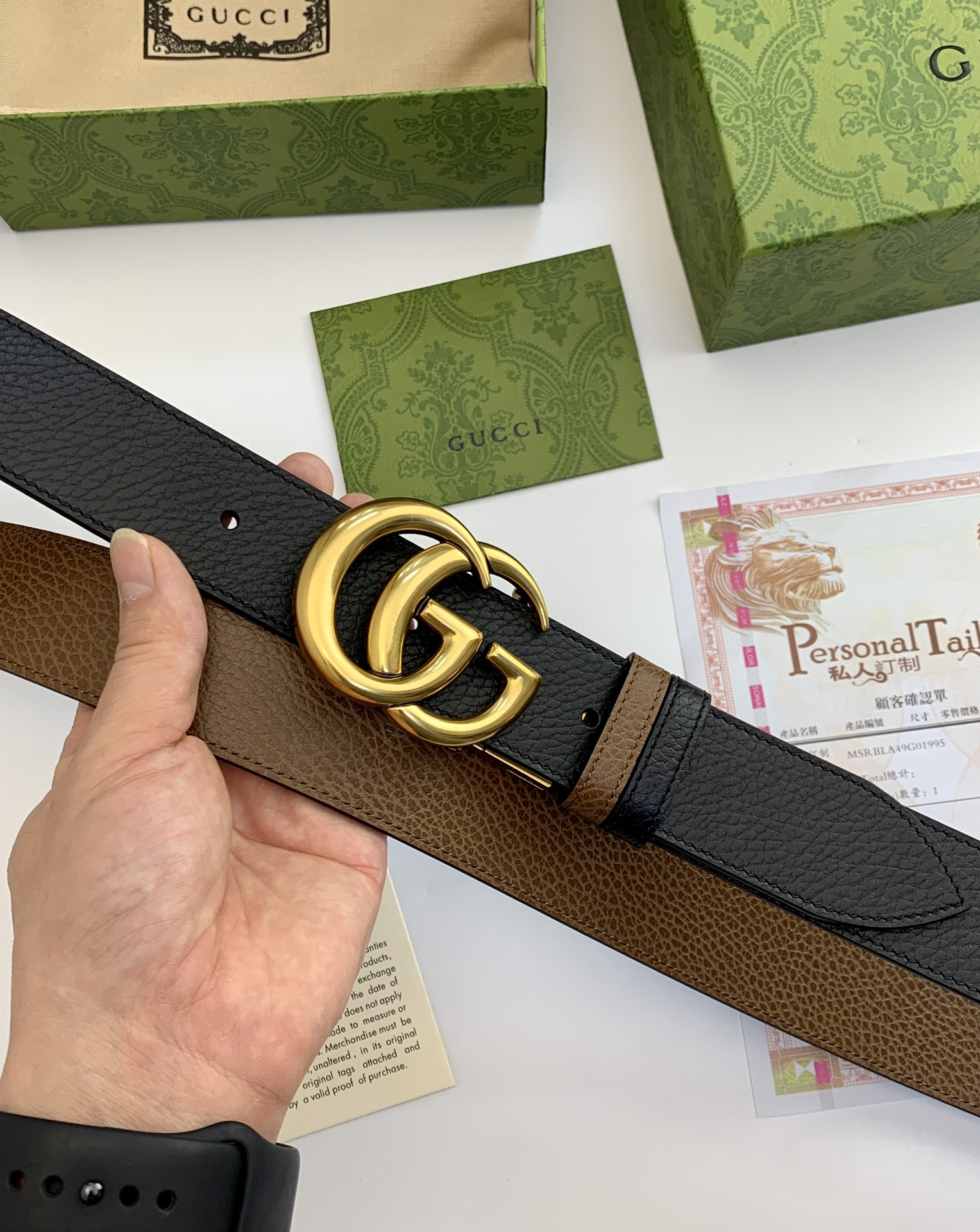 Gucci GG Marmont reversible belt in black/brown leather-3.8cm（627055-CAO2T-8170）