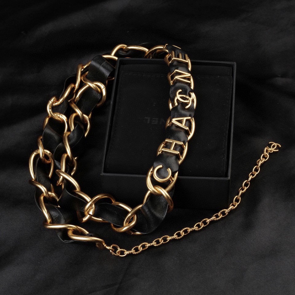 Chanel 20P Thick Leather and Chain Logo Belt（AB5839-B05185-NYJU9）