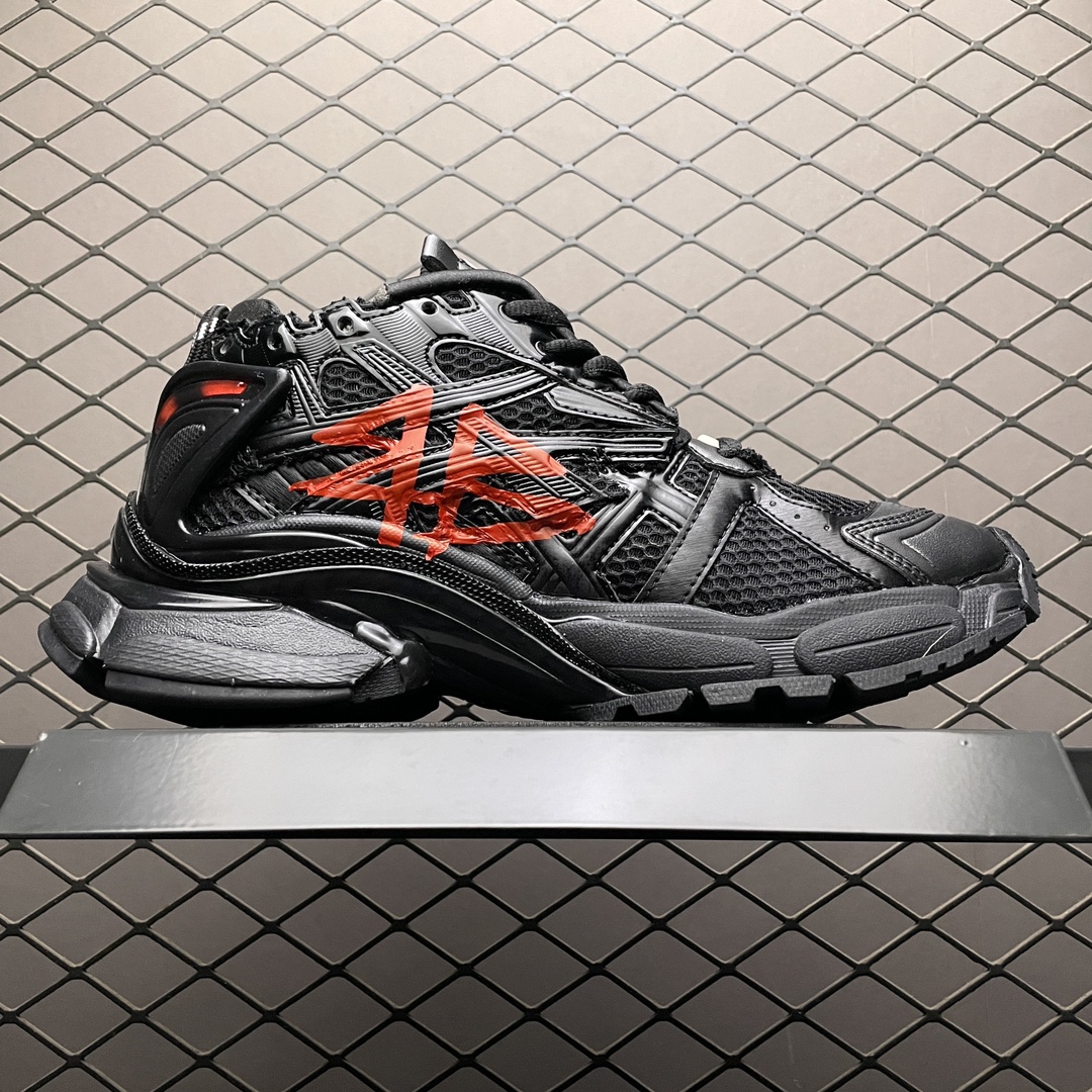 Balenciaga-Runner Graffiti Sneakers 'Black and Red Mesh and Nylon'（677403W3RBQ1060）
