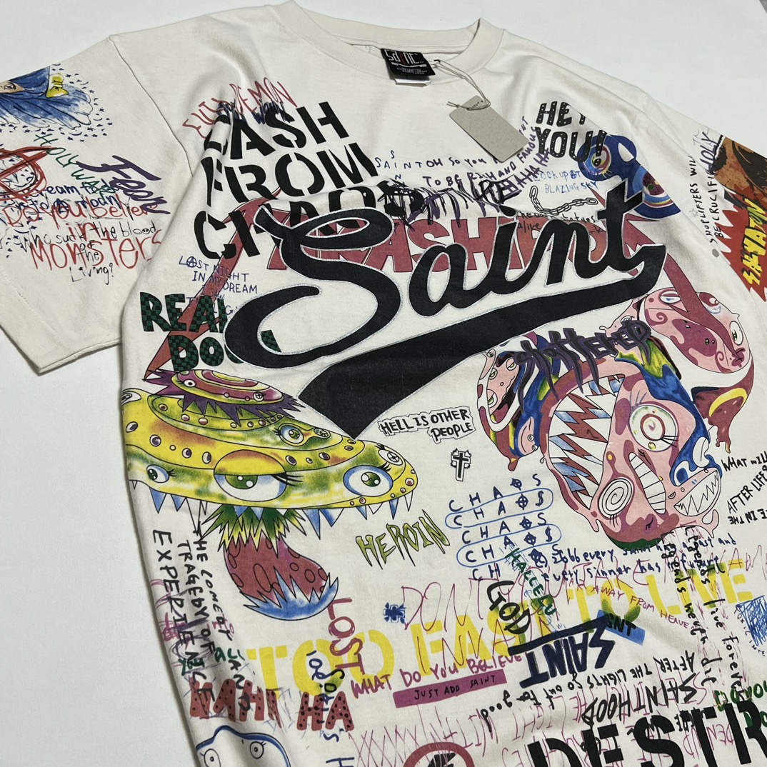 Takashi Murakami x SAINT M×××××× Graphic Tee White   (sm-FW21）