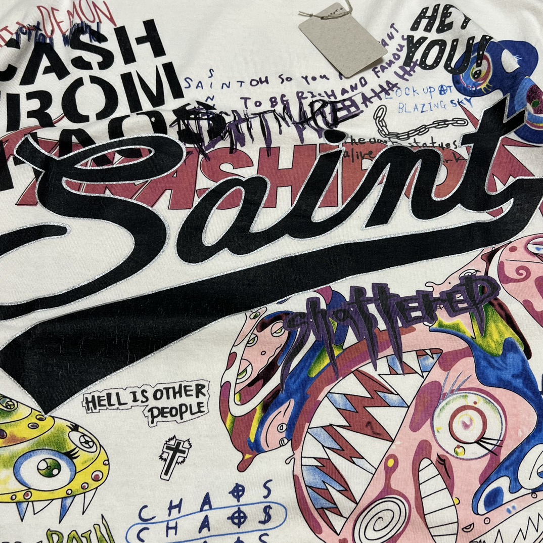 Takashi Murakami x SAINT M×××××× Graphic Tee White   (sm-FW21）