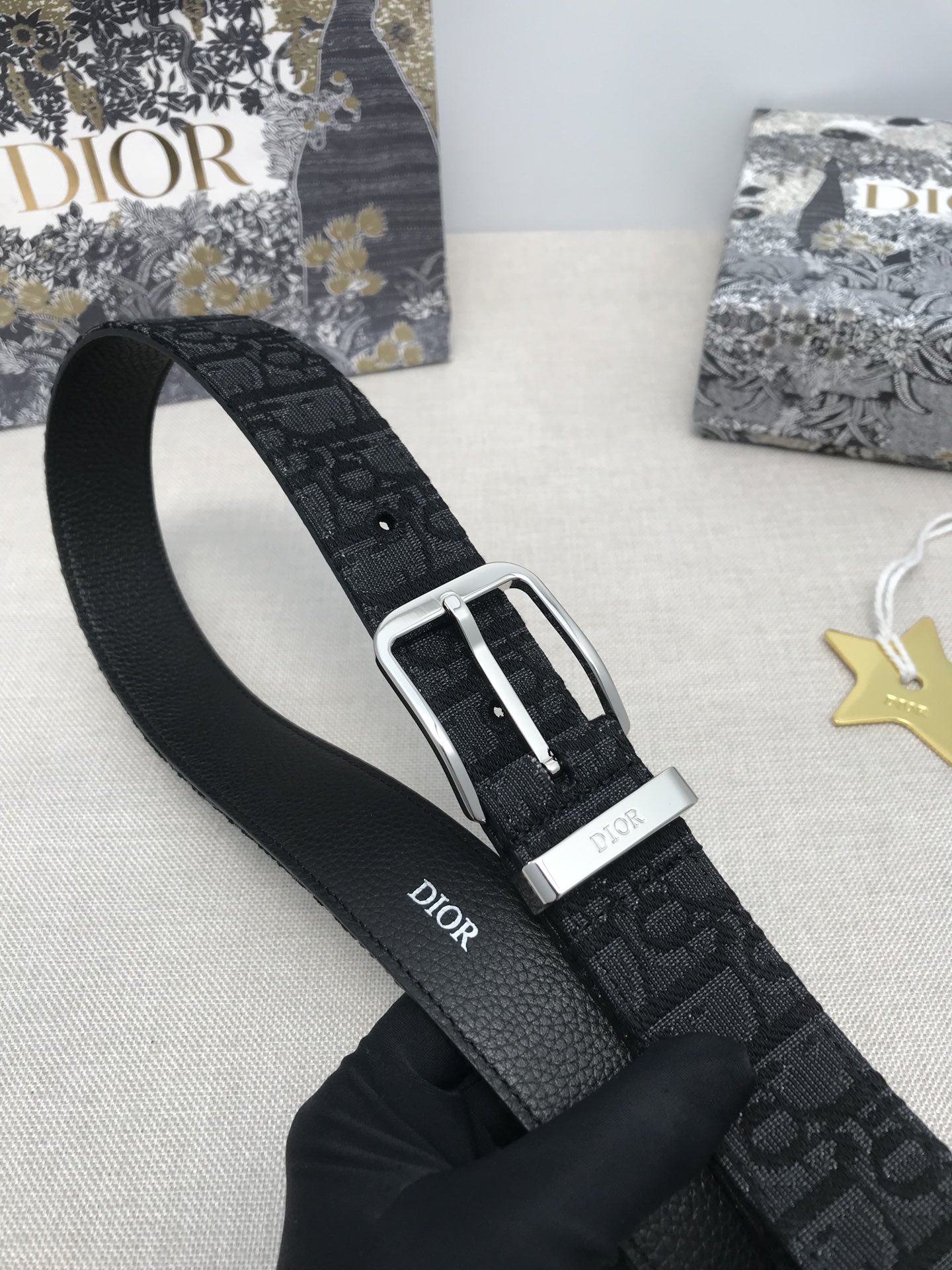 Dior 35mm Black Oblique Print Belt（4333PLYSE-H03E）