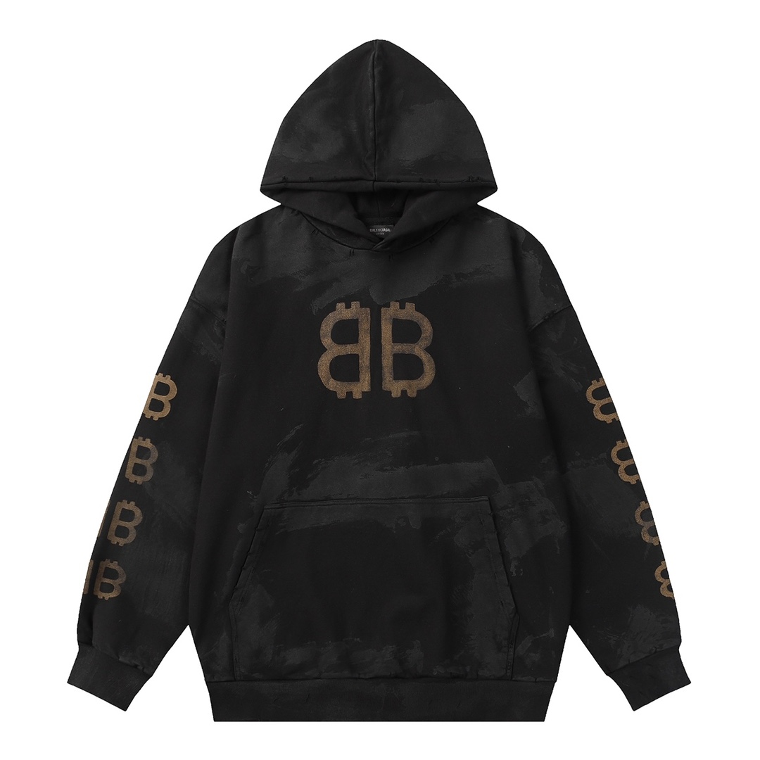 BALENCIAGA CRYPTO HOODIE BB Medium Fit Black（742603TOVN71055 ）