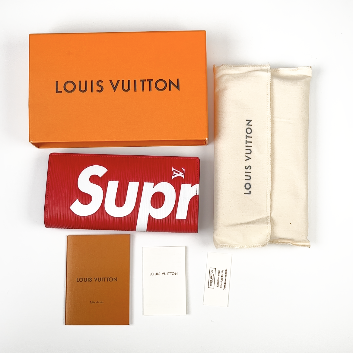 Louis Vuitton x Supreme Portefeuille Brazza Long Wallet in Red Epi Leather(M67719）