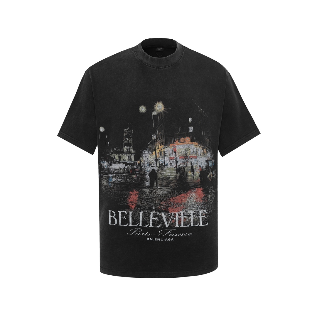 BALENCIAGA Belleville T-Shirt Oversized in Washed Faded Vintage Jersey "Black（787349TRVP71041）
