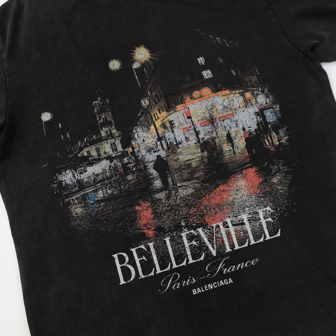 BALENCIAGA Belleville T-Shirt Oversized in Washed Faded Vintage Jersey "Black（787349TRVP71041）