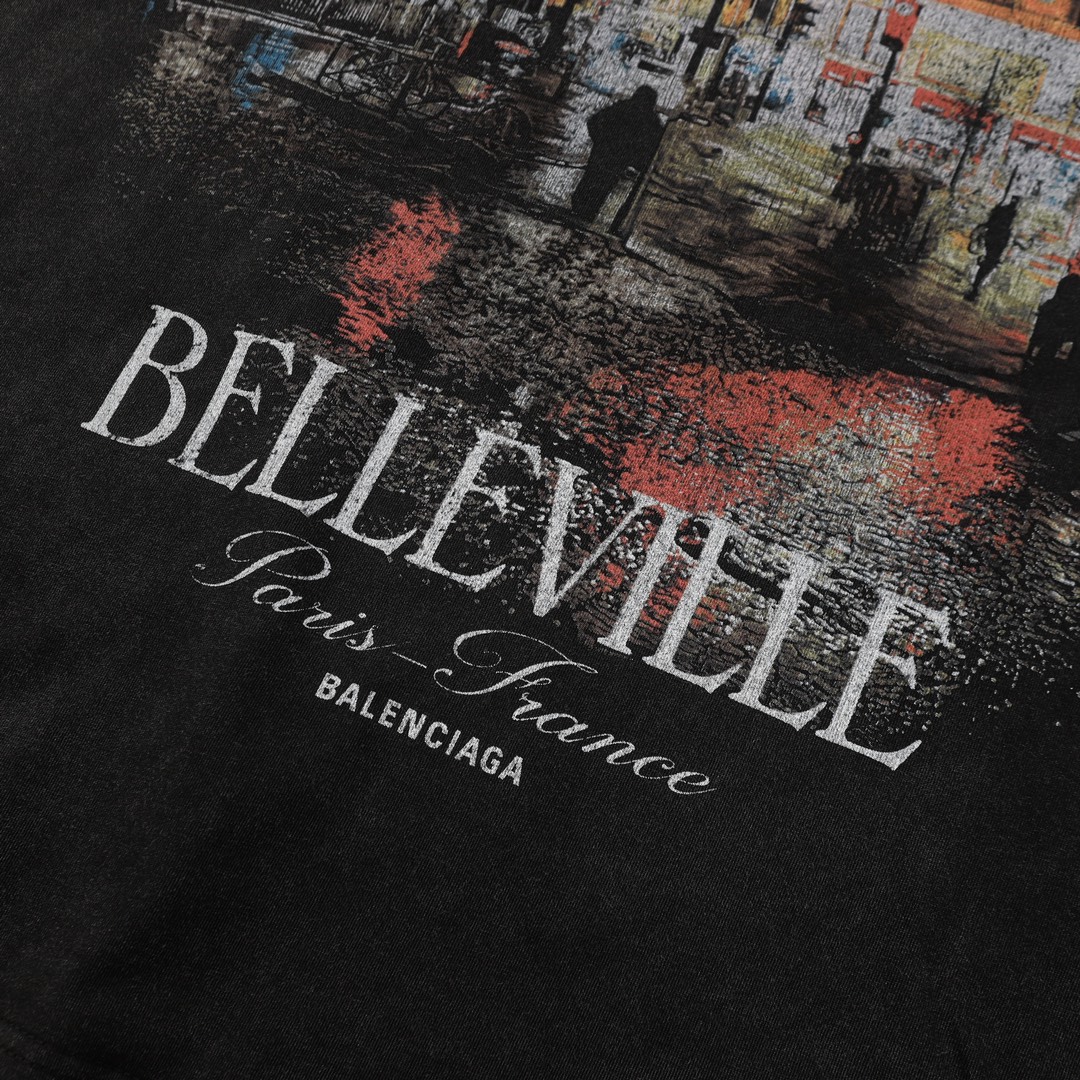 BALENCIAGA Belleville T-Shirt Oversized in Washed Faded Vintage Jersey "Black（787349TRVP71041）