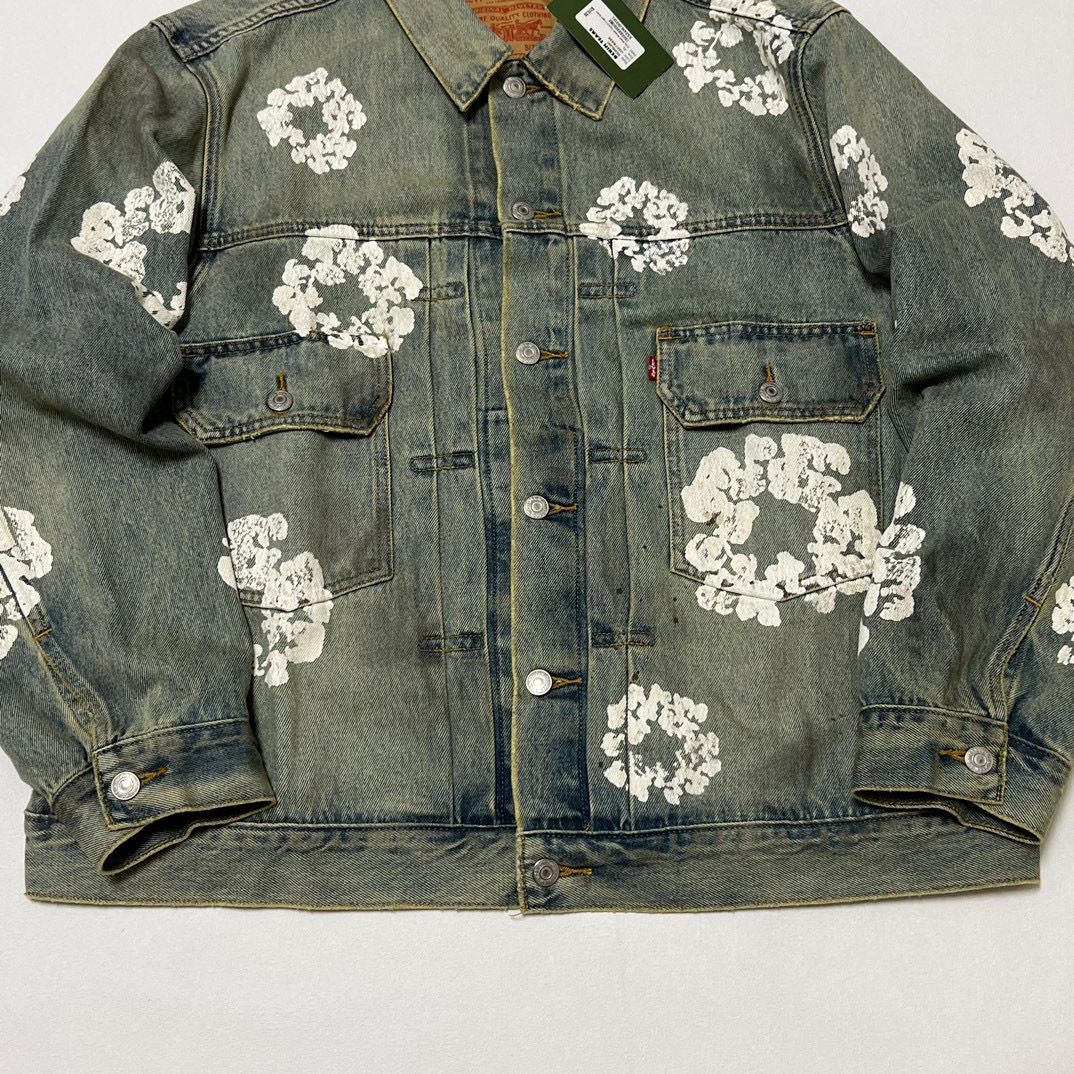 Denim Tears Men's Dirty Wash Wreath Type-2 Jacket (SS24WJ001-D）