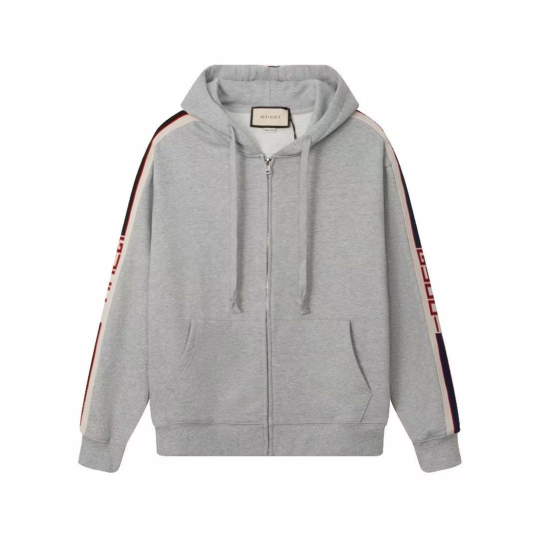 Gucci Stripe Webbing Zipper autumn Hoodies 'Gray'（802173-XKEBR-1087）
