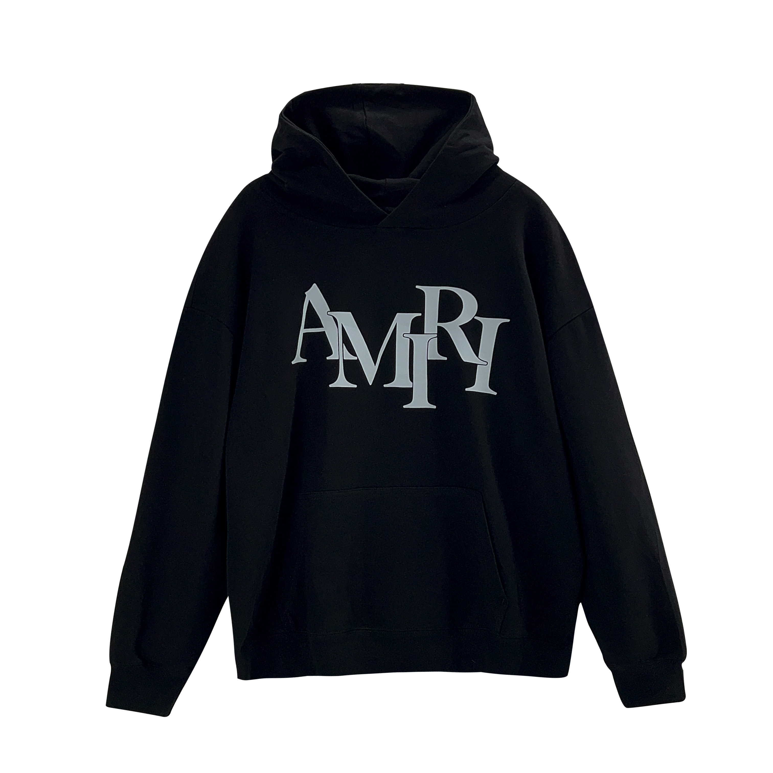 Amiri Staggered Logo Hoodie 'Black'(AMJYHD1052-BLACK）