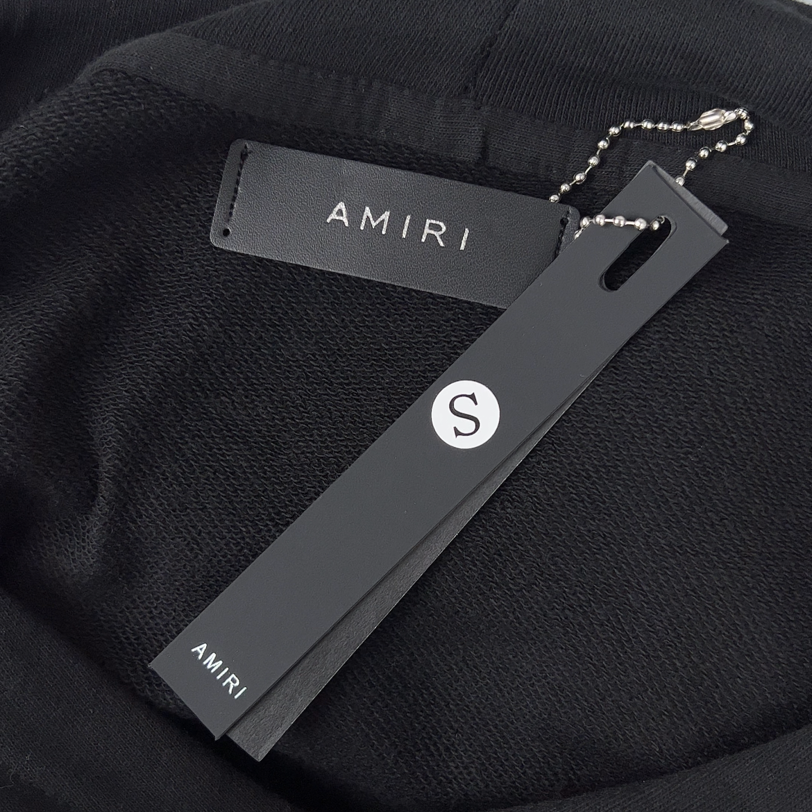 Amiri Staggered Logo Hoodie 'Black'(AMJYHD1052-BLACK）