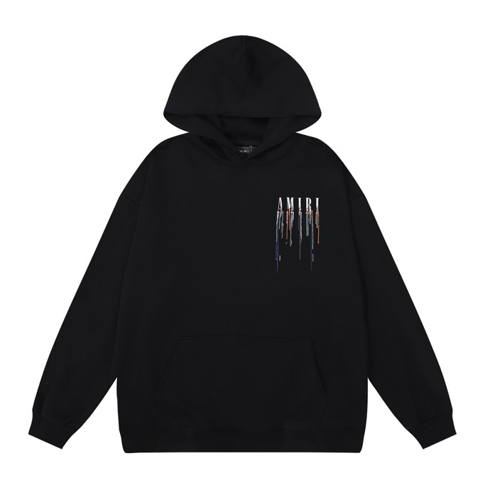 Amiri Embroidered Paint-Drip Hoodie (MJL034004BLACK）
