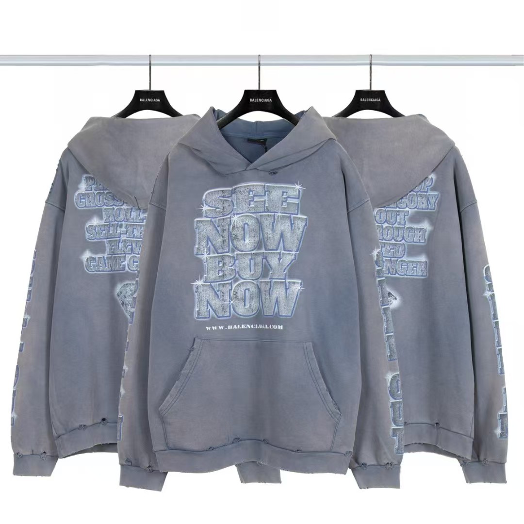  Balenciaga Snbn Hoodie 'Blue' (739024TQVE74108）