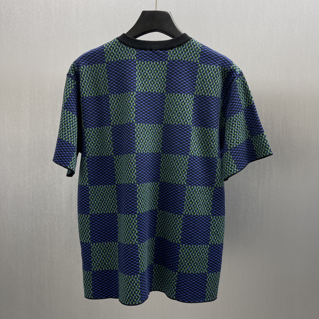 Louis Vuitton Damier Jacquard Short Sleeve Crew Neck（1AHEBC)