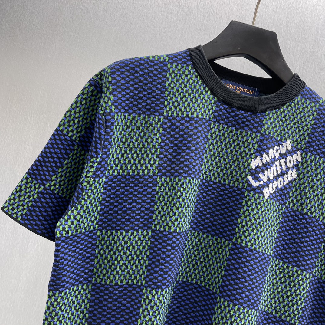 Louis Vuitton Damier Jacquard Short Sleeve Crew Neck（1AHEBC)